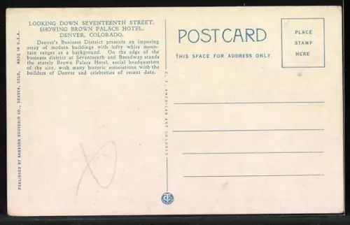 AK Denver, CO, Looking down 17th Street, showing Brown Palace Hotel