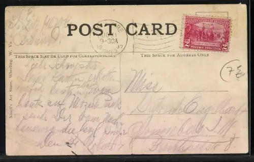 AK Wheeling, WV, Hochwasser 1907, vom Ohio-River mitgerissene Schule