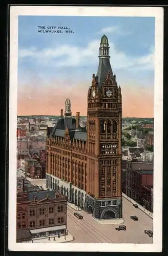 AK Milwaukee, WI, City hall, Strassenbahn