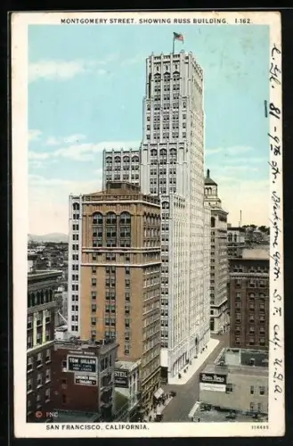AK San Francisco, CA, Montgomery Street and Showing Russ Building