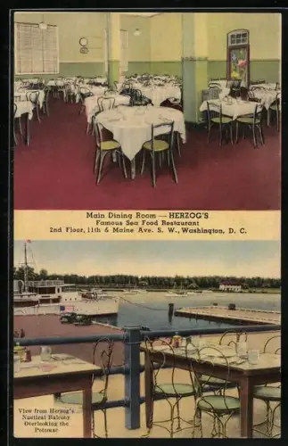 AK Washington D.C., Herzog`s Sea Food Restaurant, Main Dining Room, nautical balcony overlooking the Potomac River