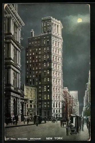 AK New York, NY, St. Paul Building at the Broadway by night