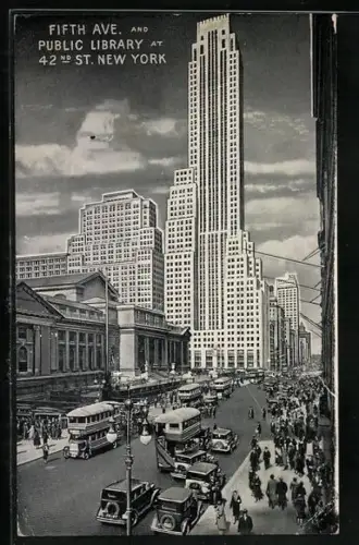 AK New York, NY, Fifth Avenue and Public Library at 42nd Street