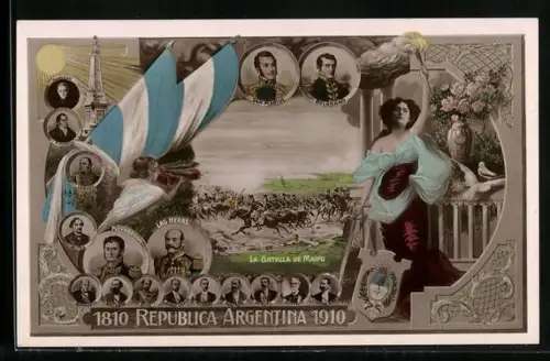 AK Maipu, La Batailla de Maipu, Republica Argentina 1810-1910