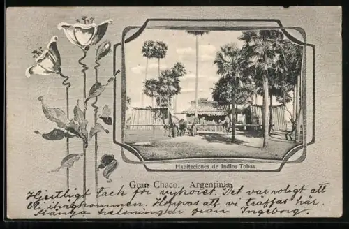 Lithographie Gran Chaco, Habitaciones de Indios Tobas, Passepartout