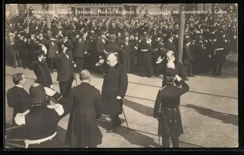AK Buenos Aires, El embajadorf italiano Fernando Martini llegando á la colocación del monumento á Colon
