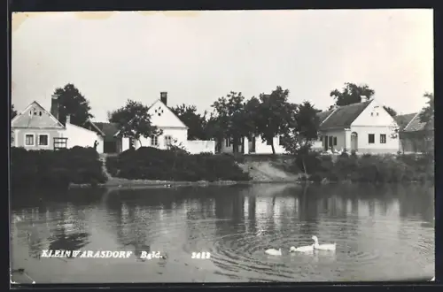 AK Grosswarasdorf, Klein Warasdorf, Häuserpanorama vom Wasser aus
