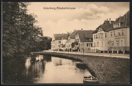 AK Oldenburg / Gr., Elisabethstrasse, Wohnhäuser am Wasser