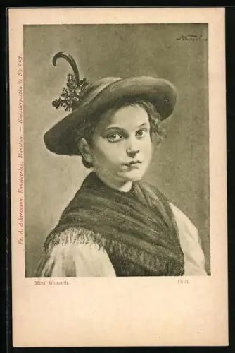 Künstler-AK Mizi Wunsch: Cilli, Mädchen mit Hut und Schultertuch