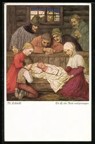 Künstler-AK Matthäus Schiestl: Es ist ein Reis entsprungen, im Stall zu Bethelehem