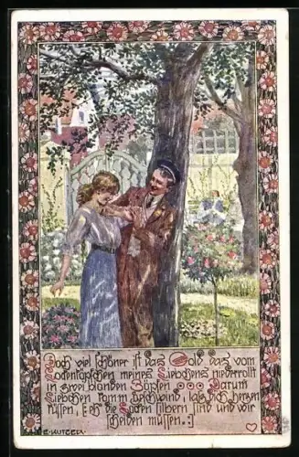 Künstler-AK Ernst Kutzer: Mann bewundert die Lockenpracht einer jungen Frau