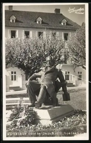 AK Marienbad, Goethe Denkmal und Goethehaus