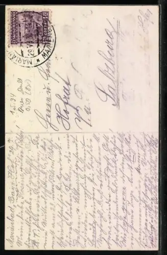 AK Marienbad, Goethe Denkmal und Goethehaus