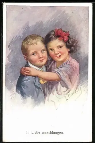 Künstler-AK Karl Feiertag: bezauberndes Kinderpaar umarmt sich