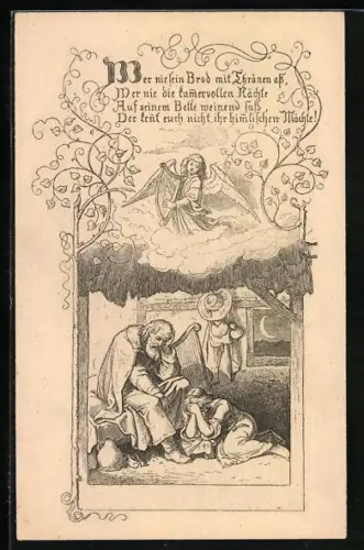 Künstler-AK Ludwig Richter: Unser tägliches Brot in Bildern, 10. Wer nie sein Brot mit Tränen ass