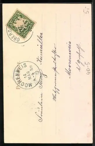 AK Das Fensterln, Herr steht bei einer Dame am Fenster