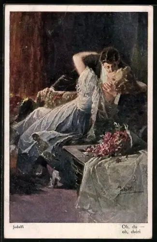 Künstler-AK Adolf (Jodolfi): Oh du..., leidenschaftliches Liebespaar küsst sich auf dem Sofa