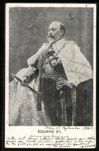 Foto-AK Eduard VII. König von England in Uniform mit Stab