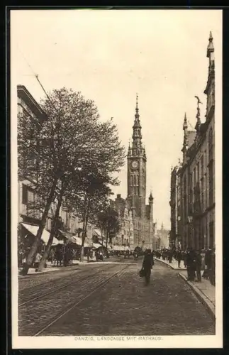 AK Danzig-Gdansk, Langgasse mit Rathaus
