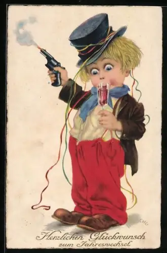 AK Prosit Neujahr, Betrunkenes Kind mit Revolver