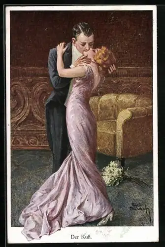 Künstler-AK Ruab Gnischaf: Mann küsst eine Frau