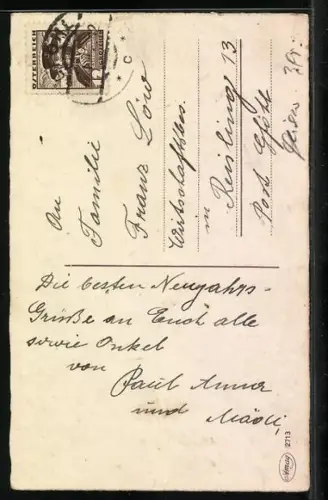 AK Kleiner Junge mit Skistöcken auf Skiern, Neujahrsgruss