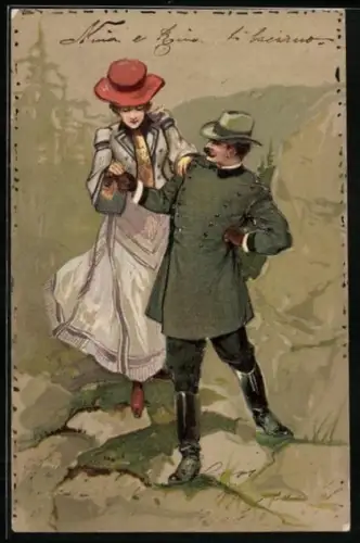 AK Liebespaar beim Bergsteigen
