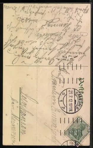 Lithographie Portrait vom Turnvater Jahn im Eichenkranz, Mann mit riesiger Fahne