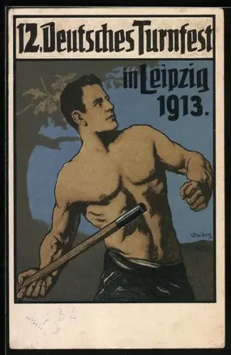 Künstler-AK Leipzig, 12. Deutsches Turnfest, 1913, Der Gerwerfer