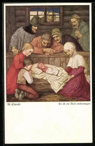 Künstler-AK Matthäus Schiestl: Es ist ein Reis entsprungen, im Stall zu Bethelehem