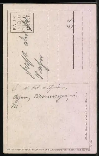 Künstler-AK Matthäus Schiestl: Christi Geburt, Engel musizieren beim Stall mit der Krippe