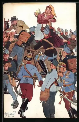 Künstler-AK Fritz Schönpflug: Soldaten überfallen Marketender