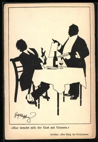 Künstler-AK Fritz Schönpflug: Schattenbild, Gast im Restaurant wendet sich ab