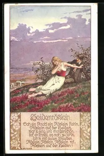 Künstler-AK Ernst Kutzer: Heidenröslein, Fräulein lehnt ihre Verabredung ab