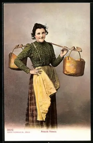 AK Hübsche schweizer Wasserträgerin in Tracht aus dem Tessin