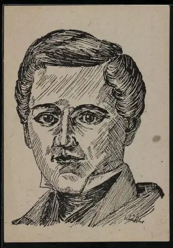 AK Wilhelm Hauff mit Scheitelfrisur im Anzug