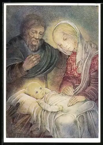 Künstler-AK Sulamith Wülfing: Stille Nacht, Maria und Josef an der Wiege