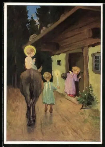 Künstler-AK Schönermark: Das Christkind kommt, Weihnachtsgrüsse