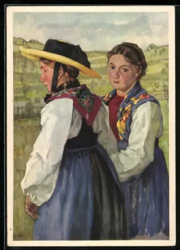 AK E. Hodel: Trachten aus dem Oberhasle, Costumes du Hasli