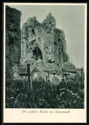 AK Langemarck, Blick auf die zerstörte Kirche