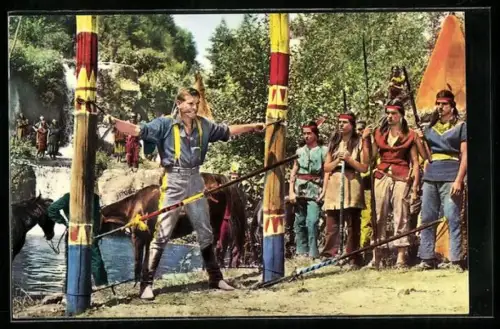 AK Filmszene aus Buffalo Bill. Captian Hunter versucht verzweifelt sich zu befreien