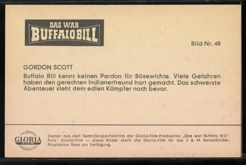 AK Filmszene aus Das war Buffalo Bill, Schauspieler Gordon Scott im Cowboy-Kostüm
