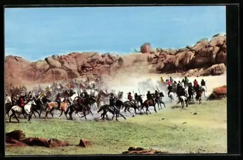 AK Filmszene aus Buffalo Bill. Rothäute haben das Kriegsbeil ausgegraben