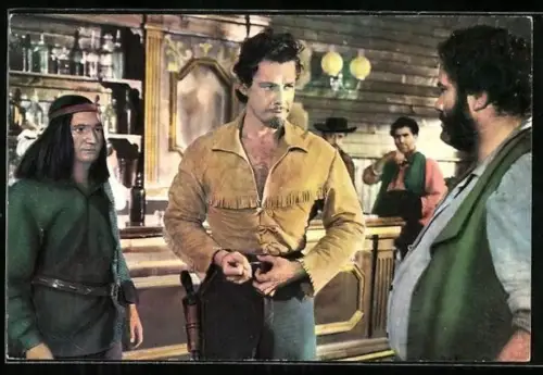 AK Filmszene aus Das war Buffalo Bill, Schauspieler Gordon Scott im Kostüm als Buffalo Bill