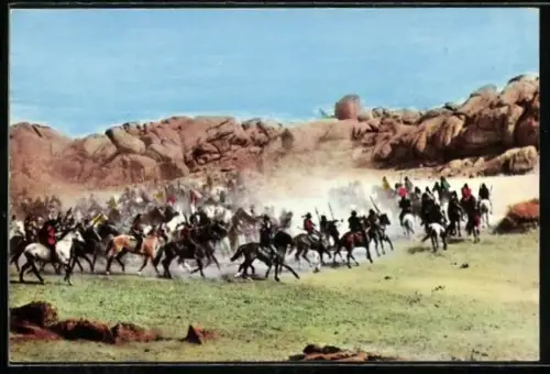 AK Filmszene aus Buffalo Bill. Rothäute haben das Kriegsbeil ausgegraben