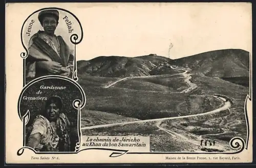 AK Jéricho, Le chemin de Jéricho au Khan du bon Samaritain, Jeune Fellah, Gardienne de Grenadiers