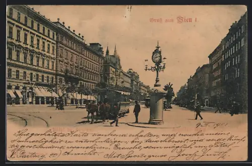 AK Wien, Schottenring, Hôtel de France, Pferdebahn