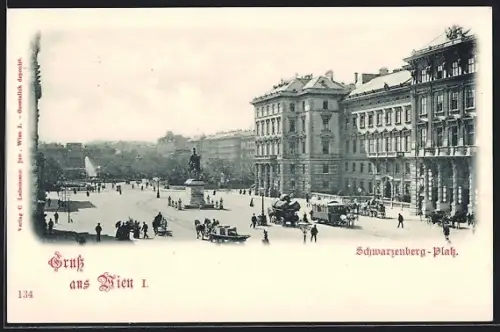 AK Wien, Schwarzenberg-Platz mit Pferdebahn