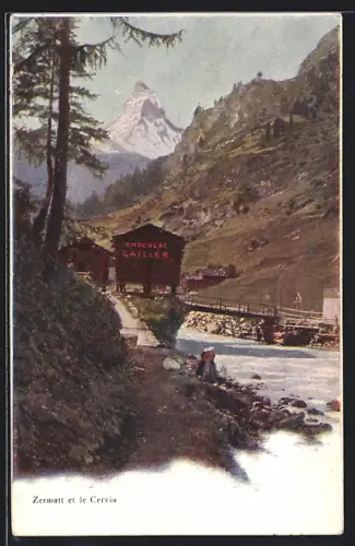 Künstler-AK Caillers, Schweizer Milch-Chocolade, Zermatt et le Cervin