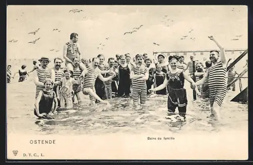 AK Ostende, Männer und Frauen im Badeanzug im Wasser